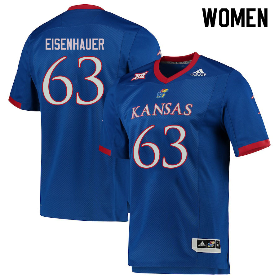 Women #63 Jake Eisenhauer Kansas Jayhawks College Football Jerseys Sale-Royal